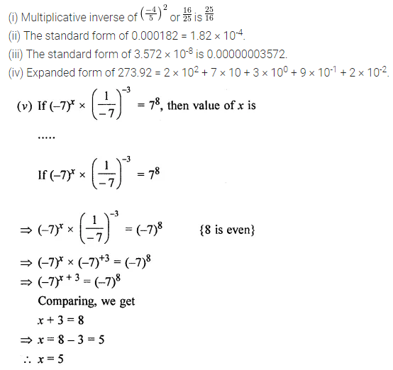 ML Aggarwal Class 8 Solutions for ICSE Maths Chapter 2 Exponents and Powers Objective Type Questions 1
