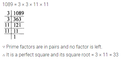 ML Aggarwal Class 8 Solutions for ICSE Maths Chapter 3 Squares and Square Roots Check Your Progress 1