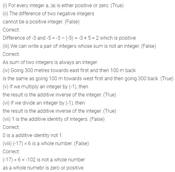 ML Aggarwal Class 7 Solutions for ICSE Maths Chapter 1 Integers Objective Type Questions 3