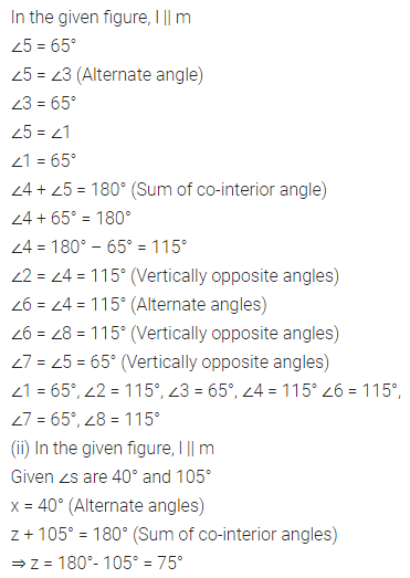 ML Aggarwal Class 7 Solutions for ICSE Maths Chapter 10 Lines and Angles Check Your Progress 9