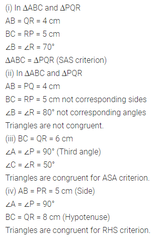 ML Aggarwal Class 7 Solutions for ICSE Maths Chapter 12 Congruence of Triangles Check Your Progress 4