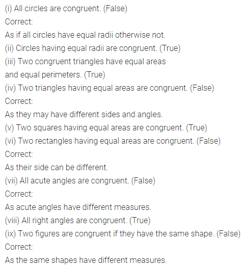 ML Aggarwal Class 7 Solutions for ICSE Maths Chapter 12 Congruence of Triangles Objective Type Questions 2