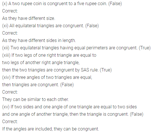 ML Aggarwal Class 7 Solutions for ICSE Maths Chapter 12 Congruence of Triangles Objective Type Questions 3