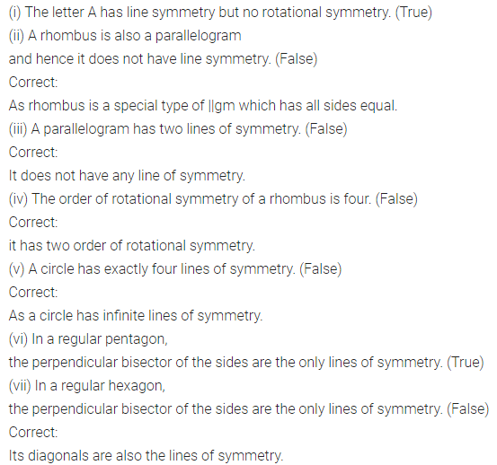 ML Aggarwal Class 7 Solutions for ICSE Maths Chapter 14 Symmetry Objective Type Questions 2