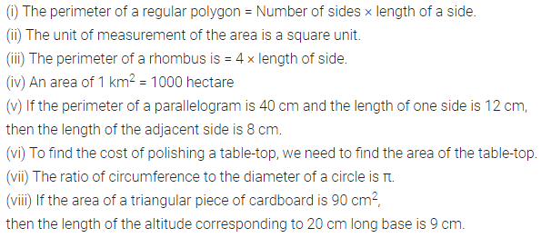 ML Aggarwal Class 7 Solutions for ICSE Maths Chapter 16 Perimeter and Area Objective Type Questions 1