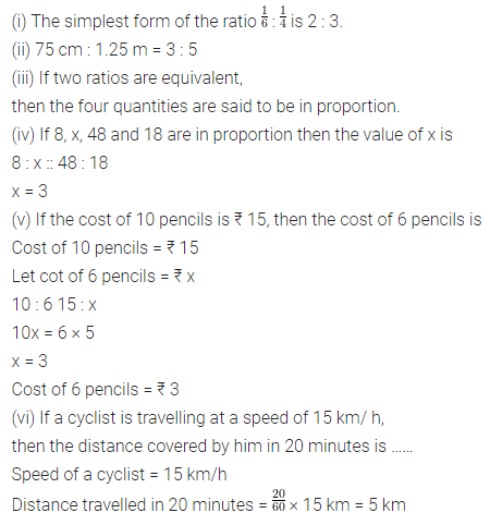 ML Aggarwal Class 7 Solutions for ICSE Maths Chapter 6 Ratio and Proportion Objective Type Questions 1