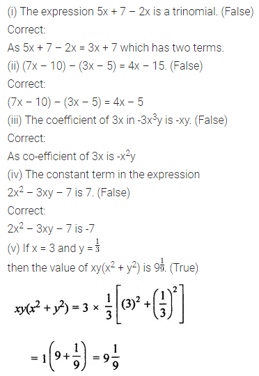 ML Aggarwal Class 7 Solutions for ICSE Maths Chapter 8 Algebraic Expressions Objective Type Questions 2