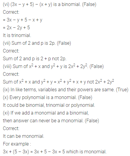 ML Aggarwal Class 7 Solutions for ICSE Maths Chapter 8 Algebraic Expressions Objective Type Questions 3