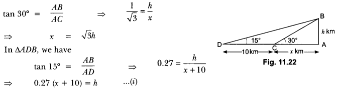 Some Applications of Trigonometry Class 10 Extra Questions Maths Chapter 9 with Solutions Answers 11