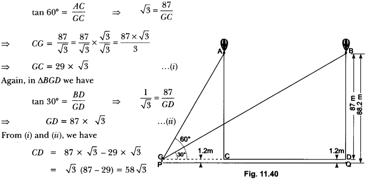 Some Applications of Trigonometry Class 10 Extra Questions Maths Chapter 9 with Solutions Answers 34