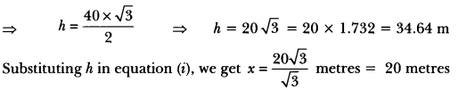 Some Applications of Trigonometry Class 10 Extra Questions Maths Chapter 9 with Solutions Answers 42