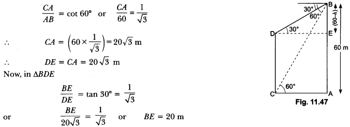 Some Applications of Trigonometry Class 10 Extra Questions Maths Chapter 9 with Solutions Answers 44