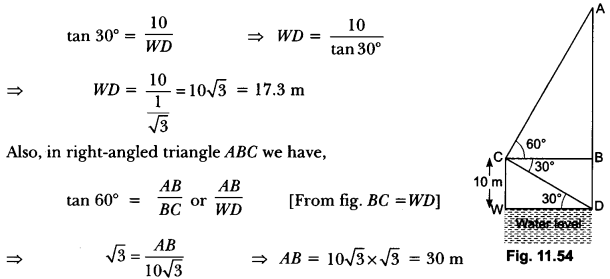 Some Applications of Trigonometry Class 10 Extra Questions Maths Chapter 9 with Solutions Answers 63