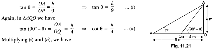 Some Applications of Trigonometry Class 10 Extra Questions Maths Chapter 9 with Solutions Answers 9