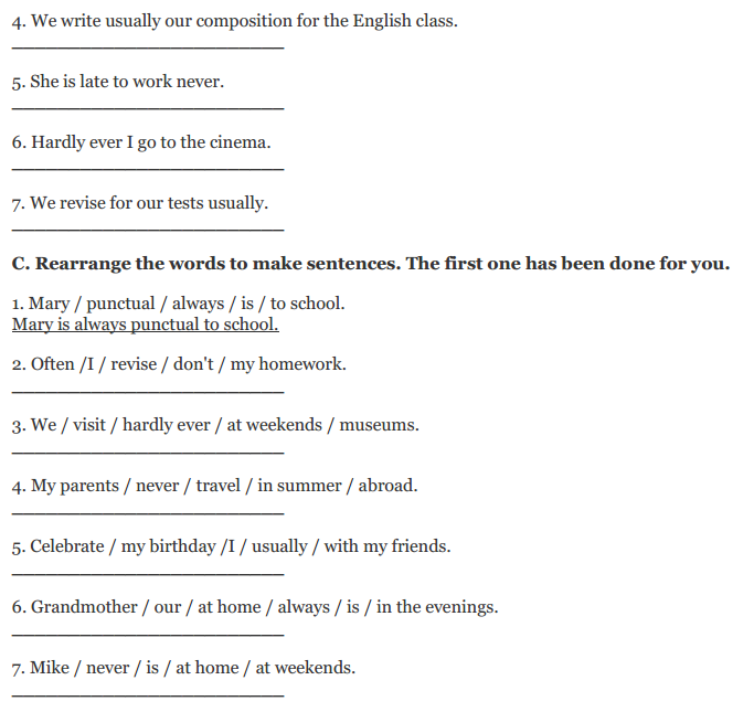 Adverbs of Frequency Exercises for Class 4 CBSE with Answers 3