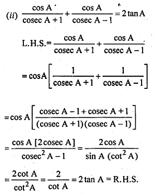 ML Aggarwal Class 10 Solutions for ICSE Maths Chapter 18 Trigonometric Identities Chapter Test Q4.2