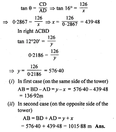 ML Aggarwal Class 10 Solutions for ICSE Maths Chapter 20 Heights and Distances Ex 20 Q30.2
