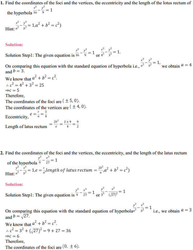 NCERT Solutions for Class 11 Maths Chapter 11 Conic Sections Ex 11.4 1