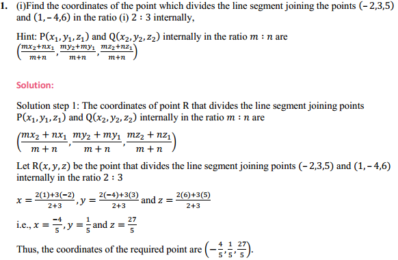 NCERT Solutions for Class 11 Maths Chapter 12 Introduction to three Dimensional Geometry Ex 12.3 1