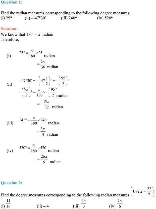 trigonometric functions class 11 assignment