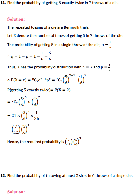 NCERT Solutions for Class 12 Maths Chapter 13 Probability Ex 13.5 14