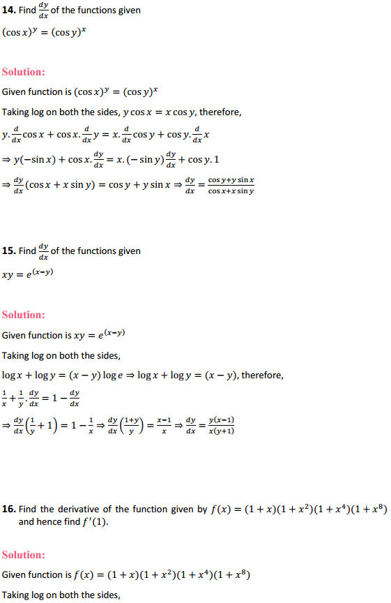 NCERT Solutions for Class 12 Maths Chapter 5 Continuity and Differentiability Ex 5.5 16