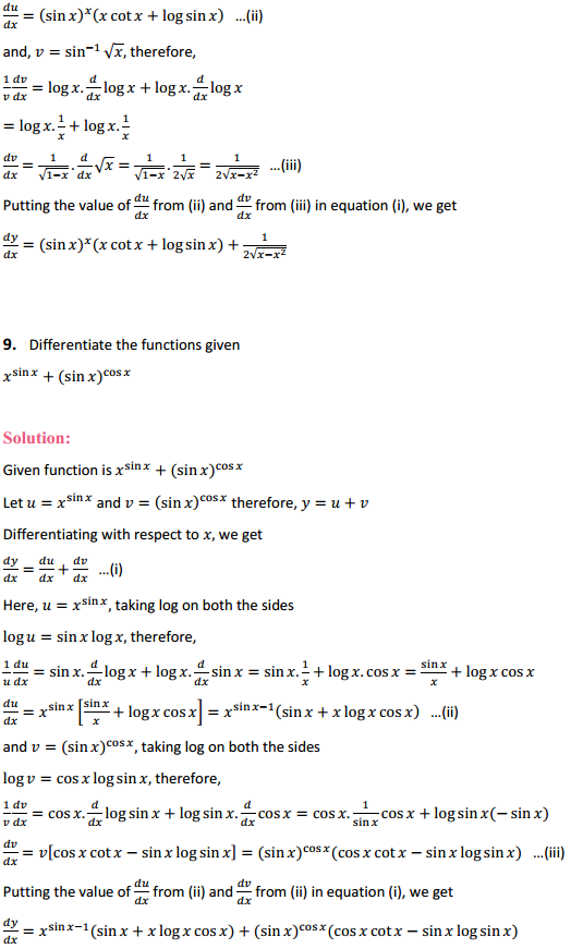 NCERT Solutions for Class 12 Maths Chapter 5 Continuity and Differentiability Ex 5.5 9
