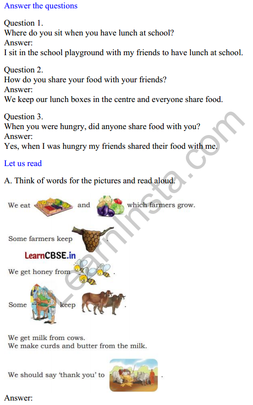 Mridang Class 1 English Solutions Chapter 7 The Food We Eat 1