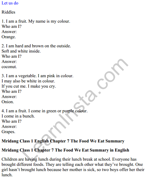 Mridang Class 1 English Solutions Chapter 7 The Food We Eat 6