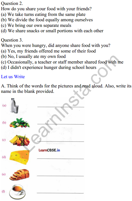 Mridang Class 1 English Worksheet Chapter 7 The Food We Eat 2