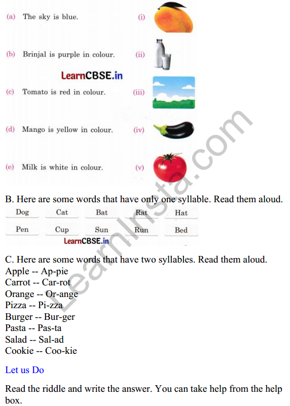 Mridang Class 1 English Worksheet Chapter 7 The Food We Eat 5