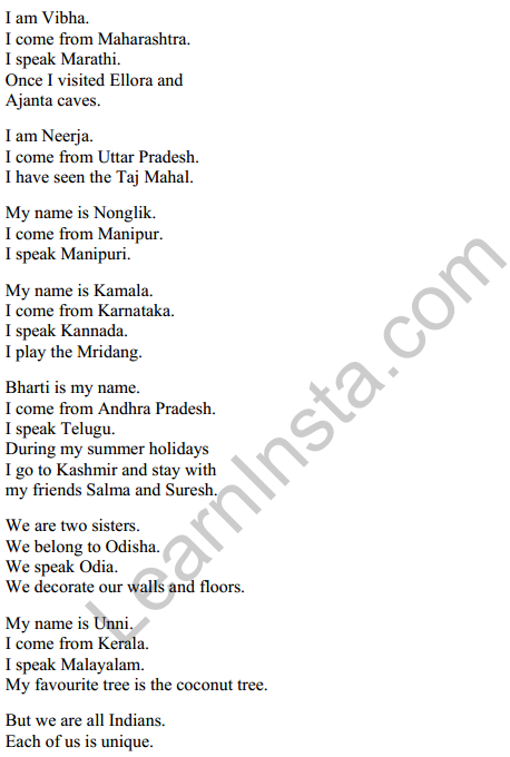 Mridang Class 2 English Solutions Chapter 13 We Are All Indians 10