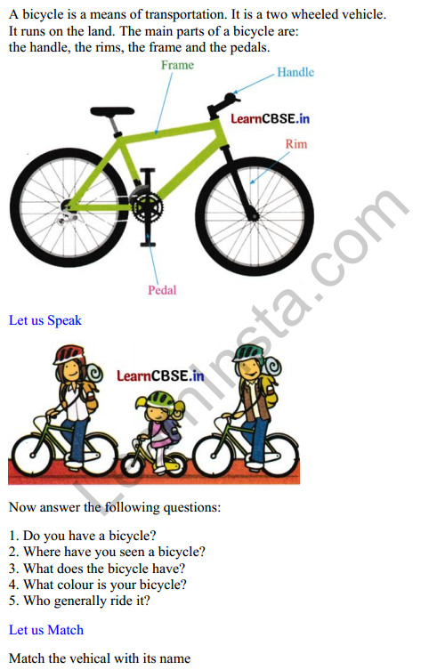 Mridang Class 2 English Worksheet Chapter 1 My Bicycle 1
