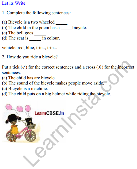 Mridang Class 2 English Worksheet Chapter 1 My Bicycle 4