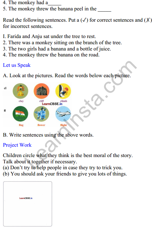 Mridang Class 2 English Worksheet Chapter 11 The Smart Monkey 2