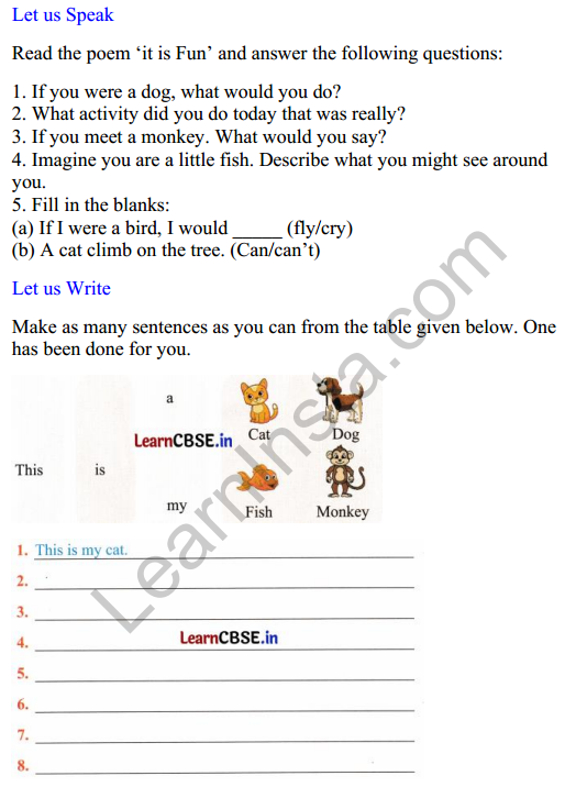 Mridang Class 2 English Worksheet Chapter 3 It Is Fun 1