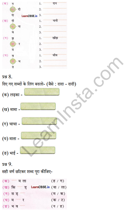 Sarangi Class 1 Hindi Worksheet Chapter 1 मीना का परिवार 7