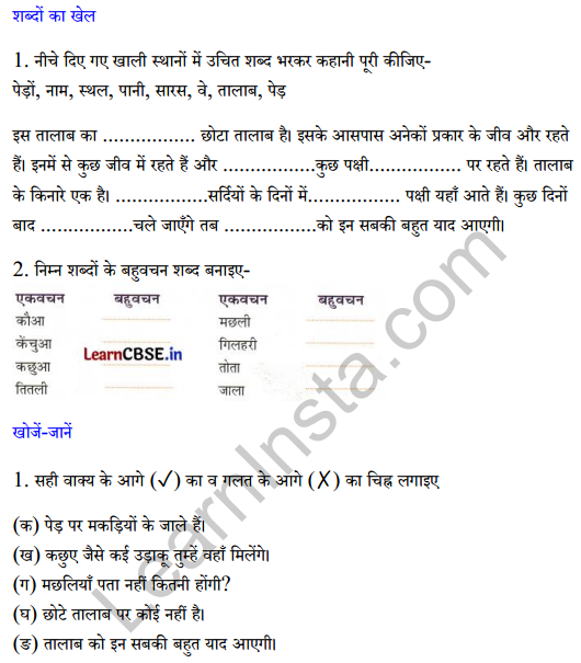 Sarangi Class 2 Hindi Worksheet Chapter 13 तालाब 1