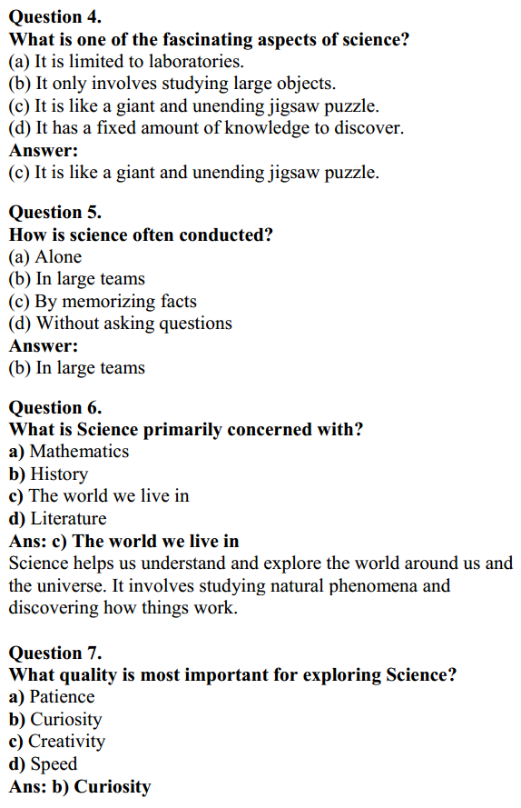 MCQ on The Wonderful World of Science Class 6