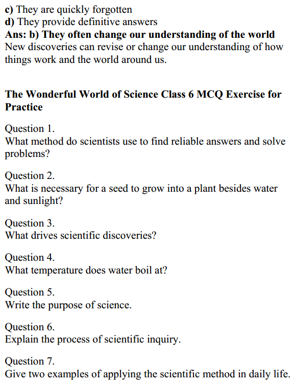 The Wonderful World of Science Class 6 MCQ Questions with Answers